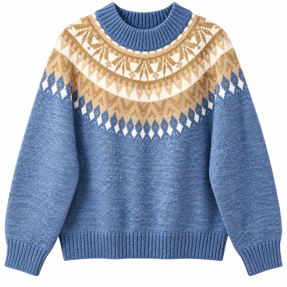 TOMMY HILFIGER Nordic Crewneck Sweater Sz XL Blue Gold Metallic Cabincore Cozy